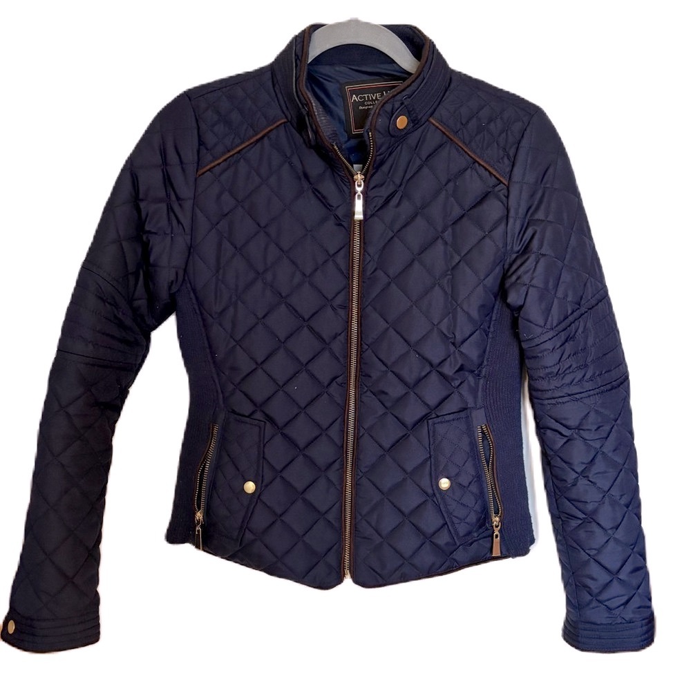 Quilted Jacket Navy Blue and Gold Details Size Small